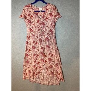 Knox Rose Midi Dress XXL Floral Flutter Sleeve Button Up High Low‎ Cottagecore